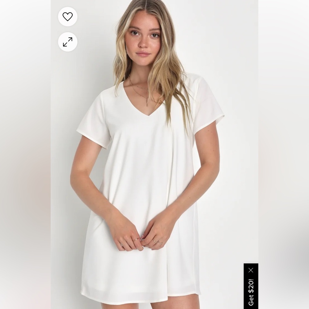 Lulus White V-Neck Short‎ Sleeve Shift Dress Large Mini Lined Bridal Graduation